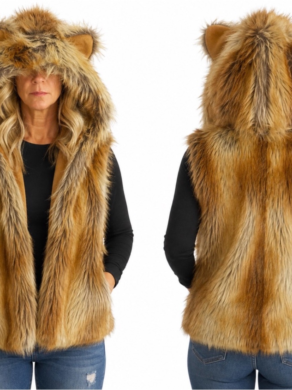 Vintage Yandy Faux Fur Bear Vest Hooded Rave Festival Paw Print Size M/L